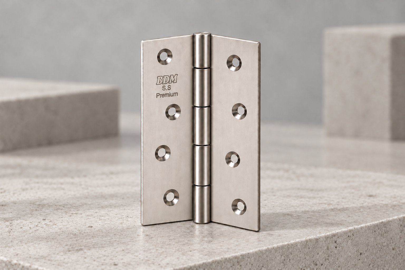 bdm-welded-matte-studio BDM welded hinges on a stone surface